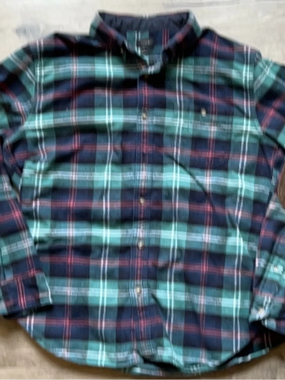 J. Crew Navy and Green Heavyweight Cotton and Wool Plaid Button-Down Shirt